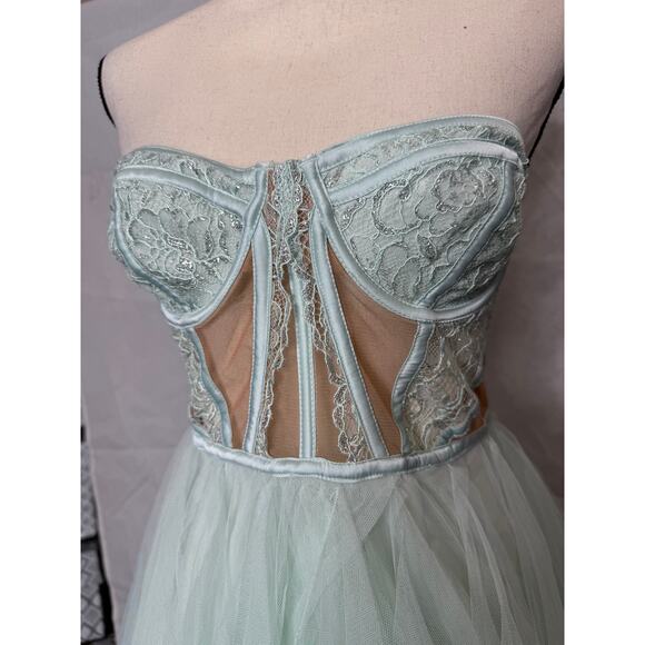 For Love and Lemons Dress Bustier Gown Tiered Tulle Prom Strapless Mint M NWT - Picture 3 of 12